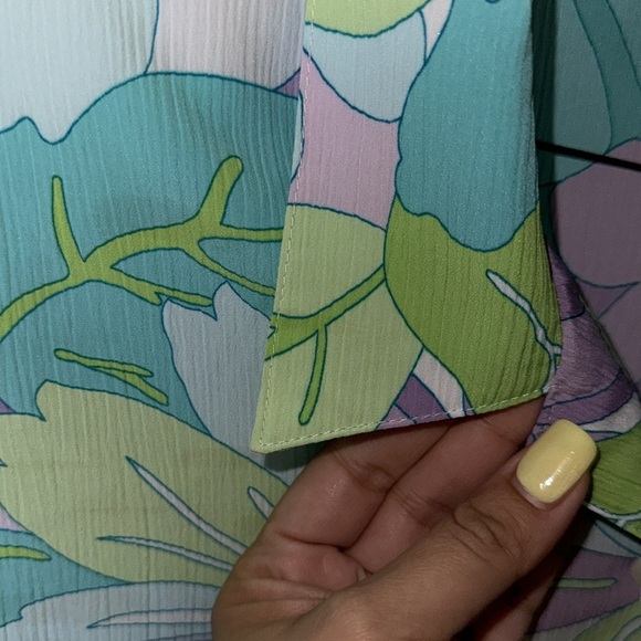 Allison Daley -VINTAGE Blue Lavender Floral Short Sleeve Button Down Size Large - Picture 5 of 15